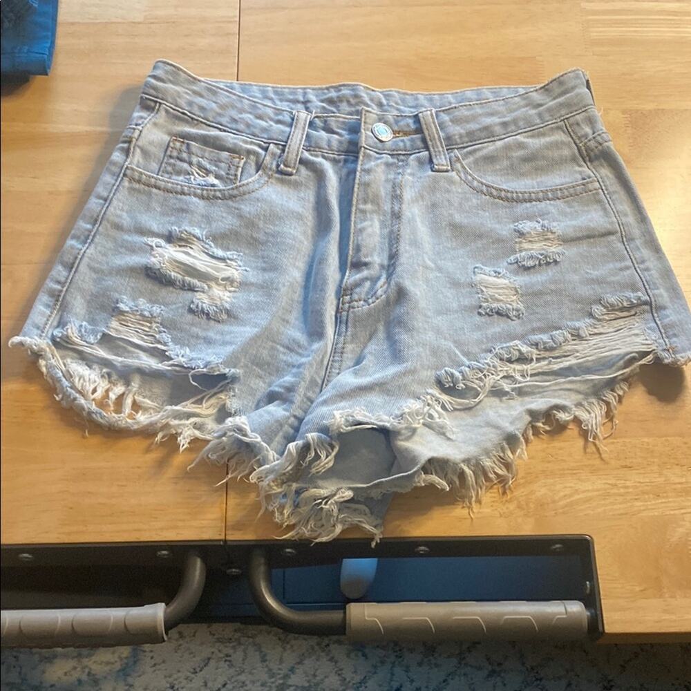SHEIN Blue Jean Shorts Distressed High-Waisted